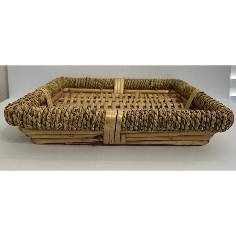 Woven Wicker Rattan Braided Square Bohemian Rustic Serving Basket Wall Decor